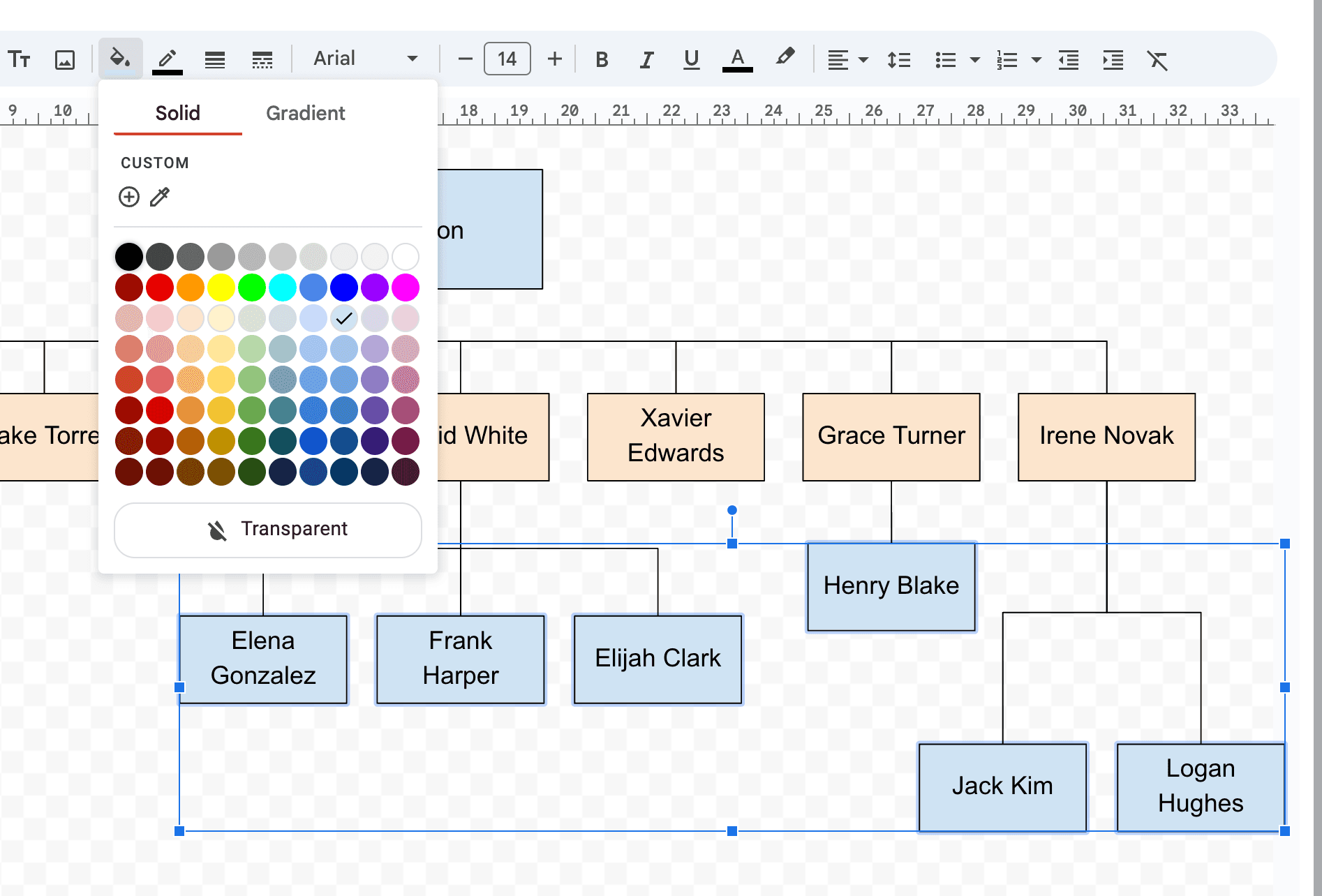 Using customize colors in Google Docs drawing tool