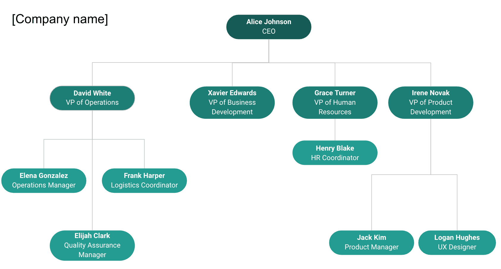 Example of a completed organizational chart in Google Slides - Diagram Tool